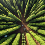**Lush reforestation project in Brazil, diverse native tree species, sunlight filtering through the canopy, workers planting seedlings, drone flying overhead, showcasing sustainable development.**