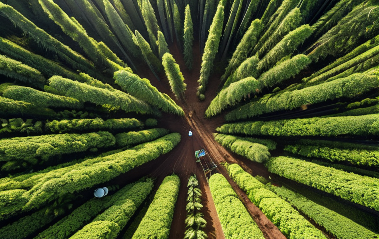 **Lush reforestation project in Brazil, diverse native tree species, sunlight filtering through the canopy, workers planting seedlings, drone flying overhead, showcasing sustainable development.**