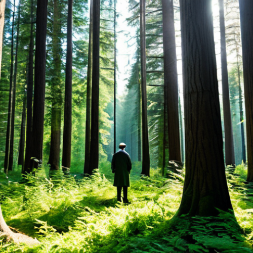 Home 6 A serene, vast, and mature forest in a lush, natural landscape, with sunlight filtering through dense tree canopies. The image conveys the immense scale of natural carbon sequestration, showing a healthy, thriving ecosystem. A lone professional ecologist, fully clothed in modest outdoor attire, stands respectfully observing the trees, embodying perfect anatomy, correct proportions, and a natural pose, with well-formed hands and proper finger count. Professional photography, high quality, ultra-detailed, vibrant colors, safe for work, appropriate content, fully clothed, professional dress, family-friendly.