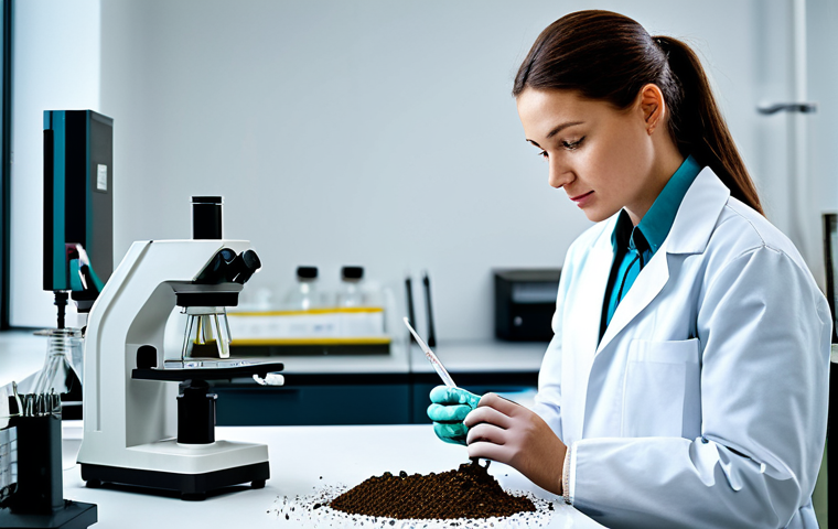 **
"Environmental scientist in a lab coat analyzing soil samples, working in a modern laboratory setting, fully clothed, appropriate attire, safe for work, perfect anatomy, natural proportions, professional photography, high quality."
**