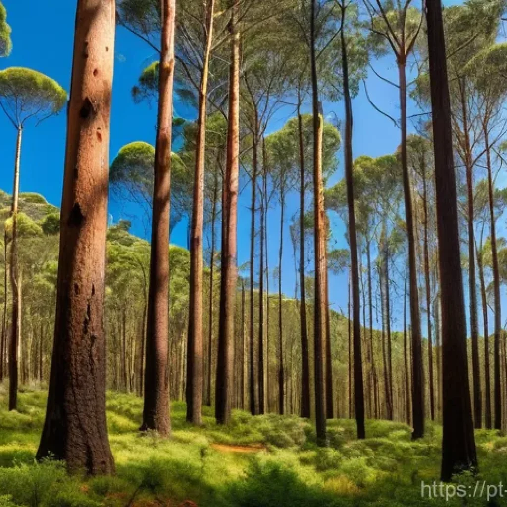 탄소 격리 식재 프로젝트의 지속 가능한 자원 관리 - **Prompt 1: A Vibrant Portuguese Pine and Eucalyptus Forest**
    A realistic, wide-angle shot of a ...