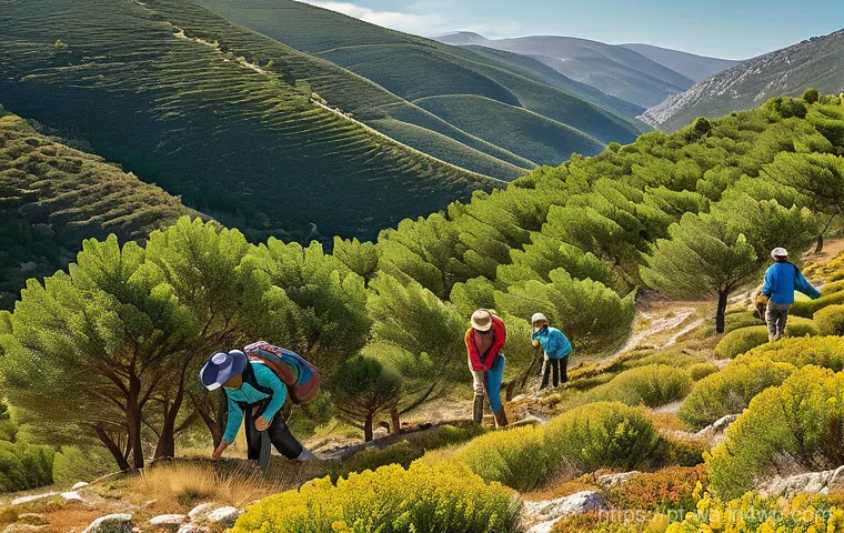 탄소 격리 식재 프로젝트의 지역사회 참여 방안 - **Prompt:** A vibrant, sun-drenched scene depicting a reforestation project in the Serra da Estrela ...
