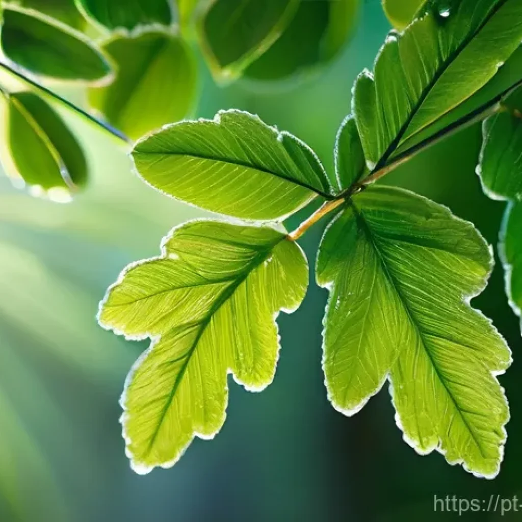 탄소 격리 식재의 과학적 원리 - **Prompt:** A magical and serene close-up of vibrant green leaves in a dense Portuguese forest, remi...