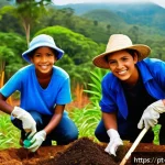 Home 19 탄소 격리 식재의 참여형 연구 사례 - A vibrant community tree-planting event in a lush Brazilian forest, featuring diverse local people o...